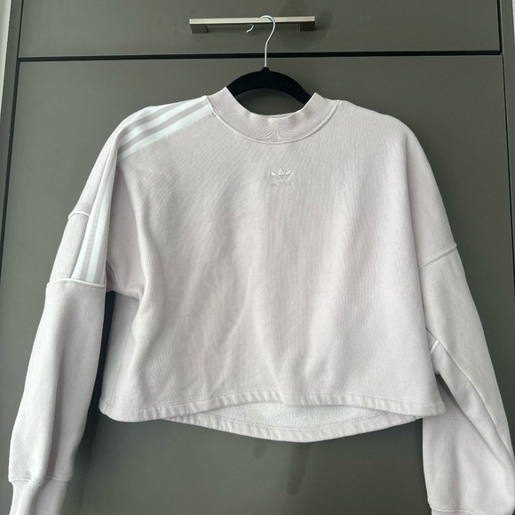 Adidas Originals 3 Stripe Logo Crop Sweatshirt - Picture 9 of 9